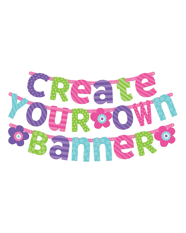 Banner: Personlig Tekst - Rosa & Blågrønn - 84 ulike bokstaver