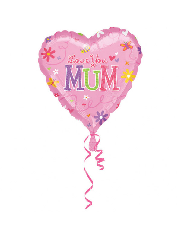 Folieballong: Hjerte - "Love You Mum" - 45cm