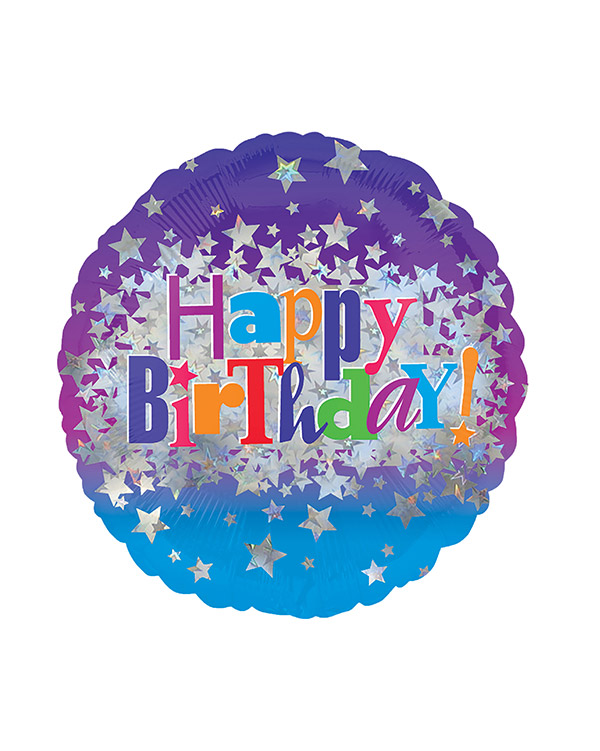 Folieballong: "Happy Birthday" - Stjerner - 43cm