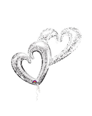 Folieballong / Multiballong: Koblede hjerter - Sølv - 134 x 91cm