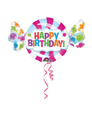 Folieballong: Candy / Sukkertøy - "Happy Birthday" - 101 x 60cm
