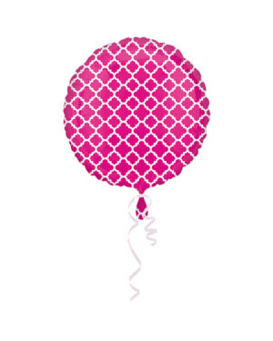 Folieballong: Sirkel - Rosa med hvitt mønster - 43cm
