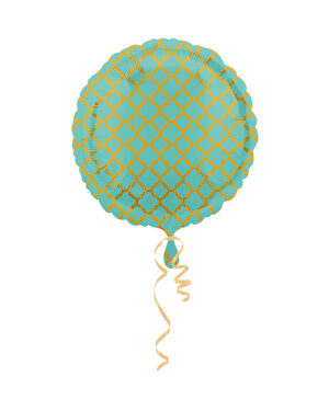 Folieballong: Sirkel - Robins egg blå med gull mønster - 43cm