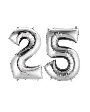 Folieballong / Tallballong: "25" - Sølv - 86cm
