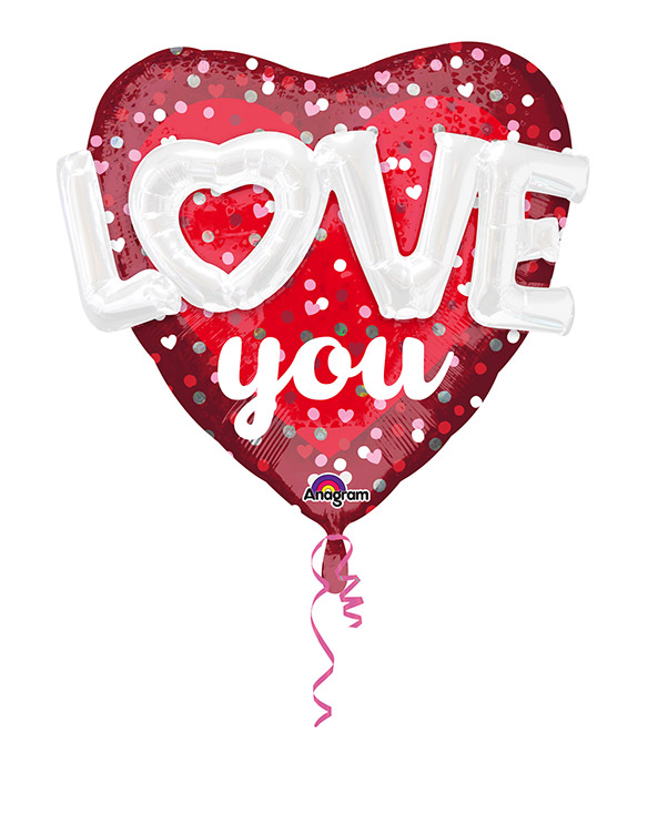 Folieballong: Hjerte - "Love You" - 91 x 91cm