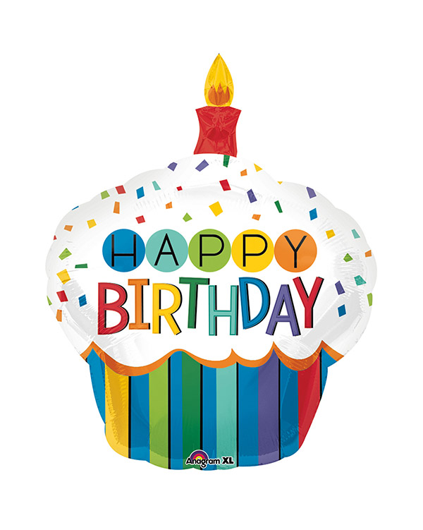 Folieballong: "Happy Birthday" - Regnbue Muffins - 73 x 91cm