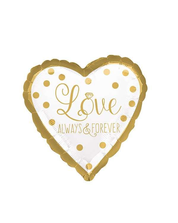 Folieballong: Hjerte - "Love Always & Forever" - Gull - 43cm