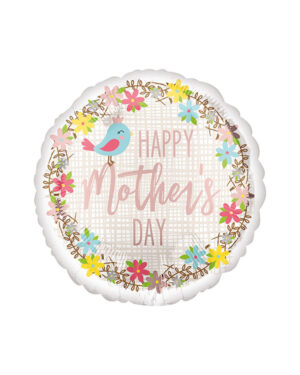 Folieballong: "Happy Mother's Day" med fugler - 43cm