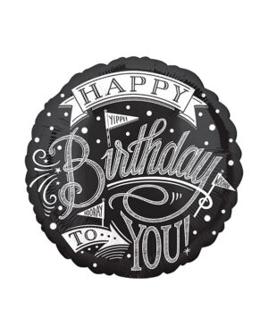 Folieballong: Rund - Svart - "Happy Birthday To You" - 43cm