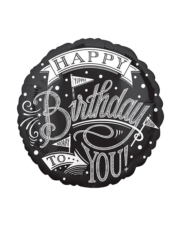Folieballong: Rund - Svart - "Happy Birthday To You" - 43cm