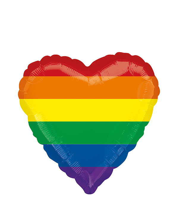 Folieballong: Hjerte - Regnbue - Fargerik - 43cm