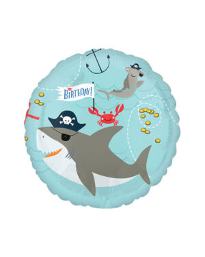 Folieballong: "Birthday" - Pirat / Sjørøver - Hai - 43cm
