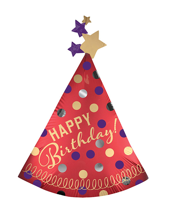 Folieballong: "Happy Birthday" med stjerner - Rød - Festhatt - 68 x 91cm