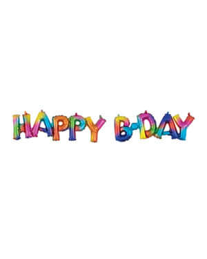 Folieballong / Ballongbanner: "Happy B-Day" - Regnbue - 142 x 25cm
