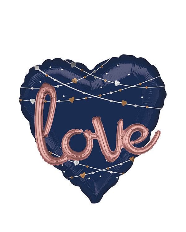 Folieballong: Hjerte - "love" - Marineblå - 91 x 91cm