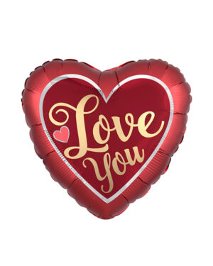 Folieballong: "Love You" Heart - Satin Sangria & Gold - 45cm