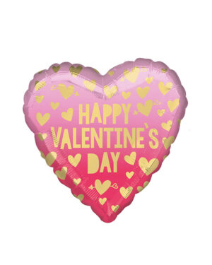 Folieballong: "Happy Valentine's Day" Heart - Rosa Ombre - 45cm