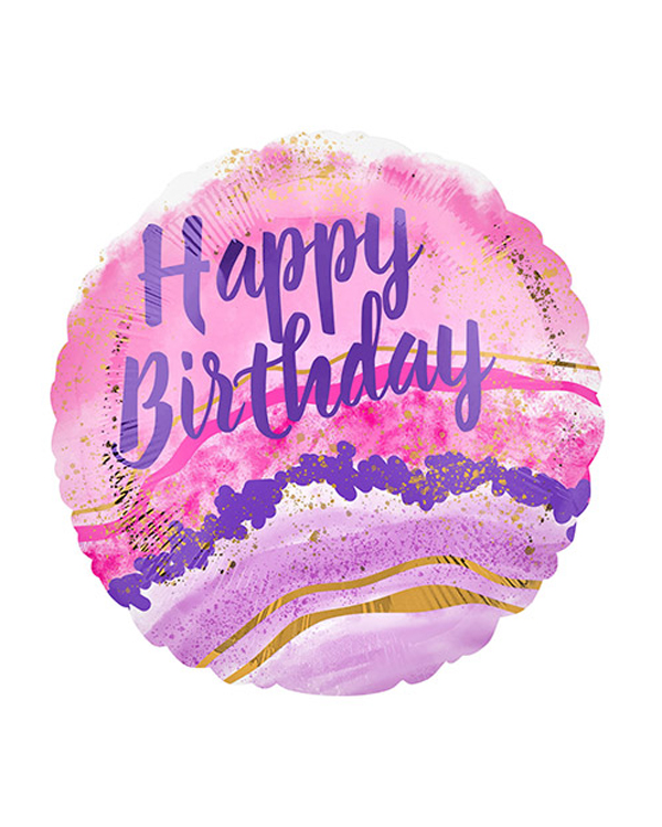 Folieballong: "Happy Birthday" - Vannmarmor - 43cm