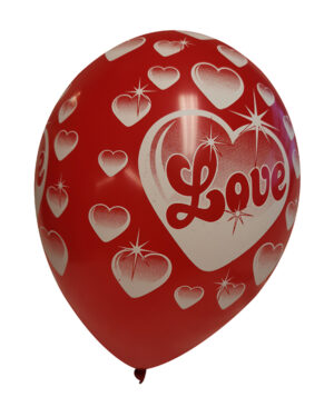 Lateksballong: "Love" skrevet i hjerte - 30cm - Per stk
