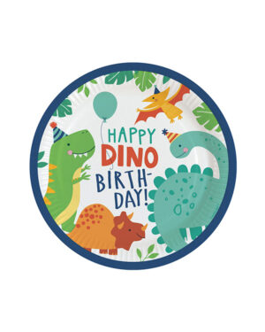 Tallerkener (8stk): "Happy Dino Birthday" - Dinosaurer - 22,8cm