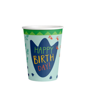 Kopper (8stk): "Happy Birthday" - Dinosaurer - 250ml