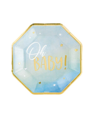 Tallerkener (8stk): Hello World / Oh Baby Hjerter og stjerner ombre blå - 16,5cm