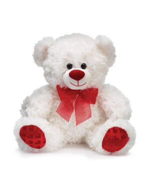 Bamse: Hvit Bjørn med Rød Sløyfe - 25cm