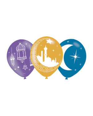 Lateksballonger (6stk): Eid, Måne & Moske - 27,5cm