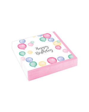 Servietter (20stk): "Happy Birthday" - Pastel - 12,5cm