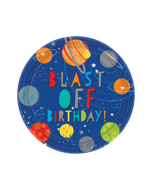Tallerkener (8stk): "Blast Off Birthday!" - Planeter - Fargerike Metallic - 22,8cm