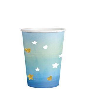 Kopper (8stk): Hello World / Oh Baby Hjerter og stjerner ombre blå - 16,5cm