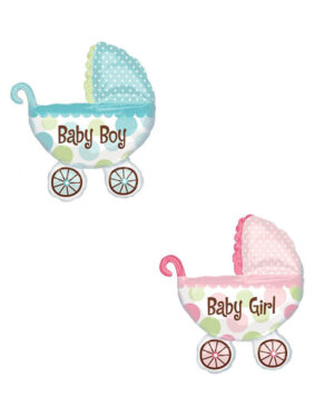 Folieballong: Barnevogn / Babyvogn - "Baby Girl / Boy" - Jente - 71 x 79cm