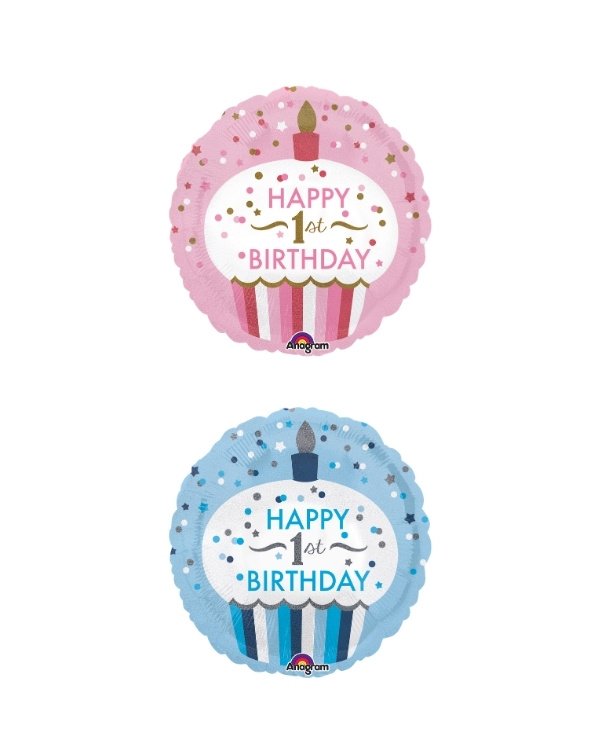 Folieballong: 1st Birthday Cupcake Boy / Girl - 43cm