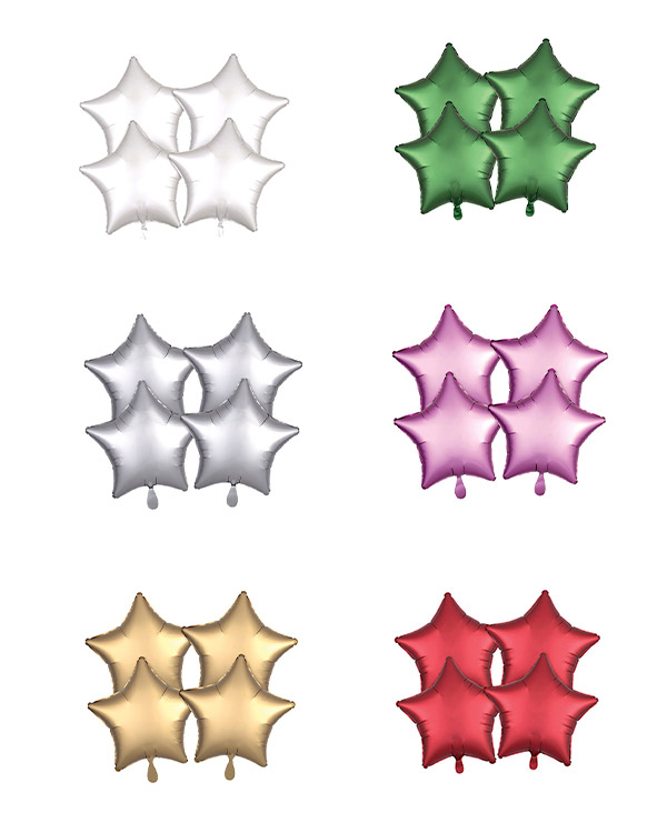 Folieballonger (4stk): Stjerner - Flere farger (Matt) - 43cm