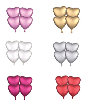 Folieballonger (4stk): Hjerter - Flere farger (Matt) - 43cm