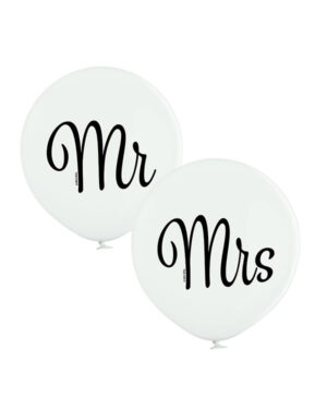 Lateksballong: "Mr" / "Mrs" - 60cm - Hvit (Pastel)