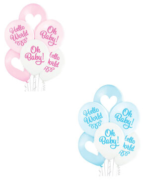 Lateksballonger (50stk): "Oh Baby" & "Hello World" - Flere farger - 30cm