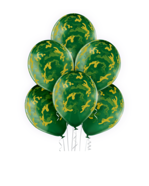 Lateksballonger (6stk): Kamuflasje - 30cm - Grønn Crystal