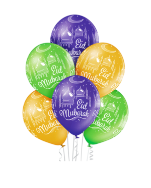 Lateksballonger (6stk): "Eid Mubarak" & Moskeer - 30cm