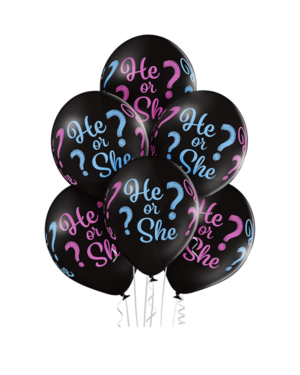 Lateksballonger (6stk): "He or She?" - 30cm - Svart (Pastel)