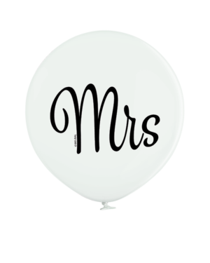 Lateksballonger (2stk): "Mrs" - 60cm - Hvit (Pastel)