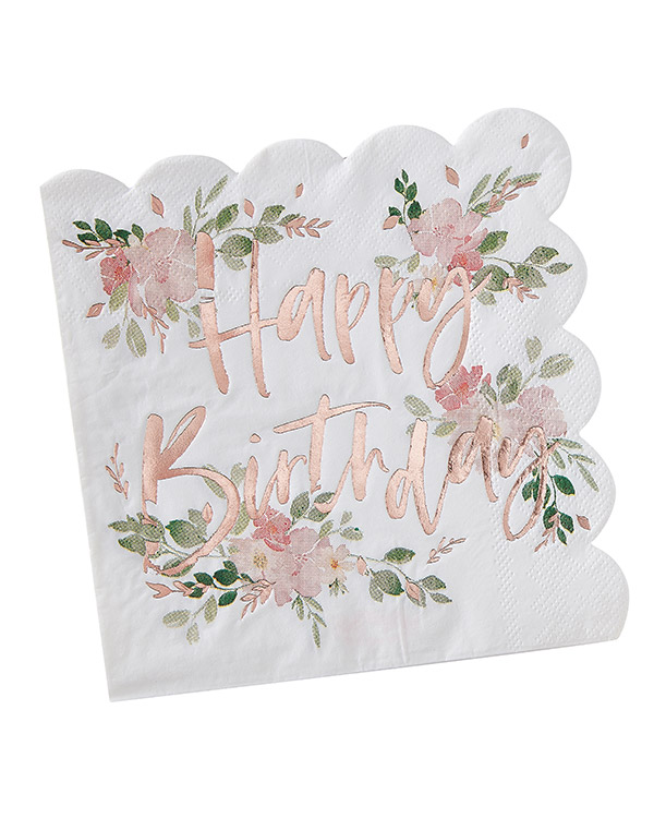 Servietter (16stk): "Happy Birthday" - 16,5cm