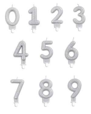 Kakelys / Tallys: Sølv & Glitter - Ulike tall - 7cm