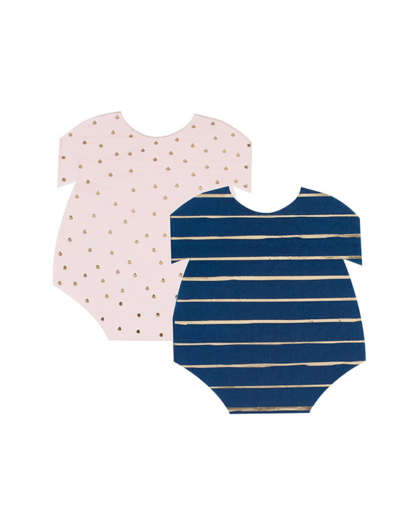 Servietter (16stk): Baby klær - Rosa & Blå - 12 x 16cm