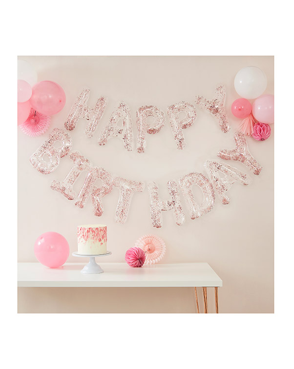 Folieballong / Ballongbanner: "Happy Birthday" - Rosegull - Bilde 2