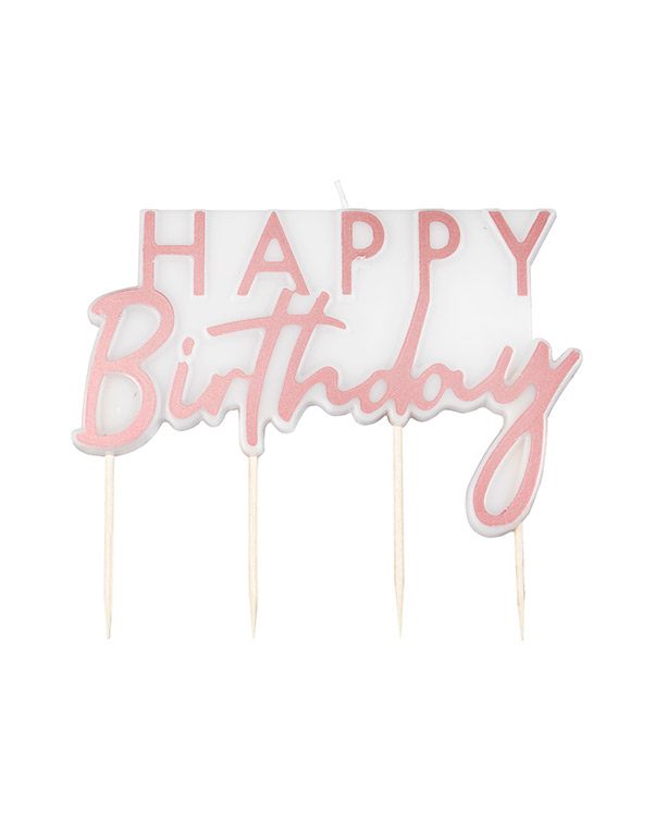 Kakelys: "Happy Birthday" - Rosegull - 11 x 12cm