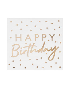Servietter (16stk): "Happy Birthday" - Gull folie - 16,5cm