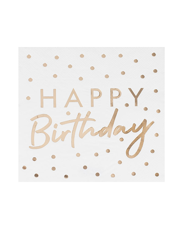 Servietter (16stk): "Happy Birthday" - Gull folie - 16,5cm