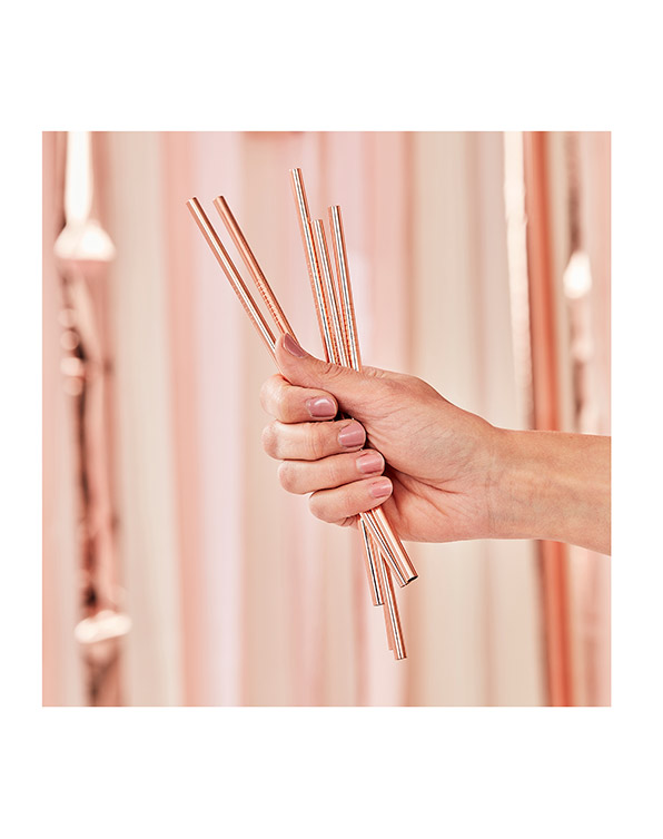 Sugerør (5stk): Metall - 21,5cm - Rosegull - Bilde 2