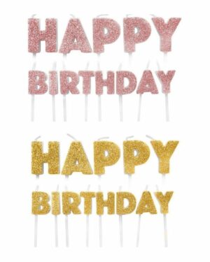 Kakelys (13stk): "Happy Birthday" - Flere farger - 5,5-7,5cm